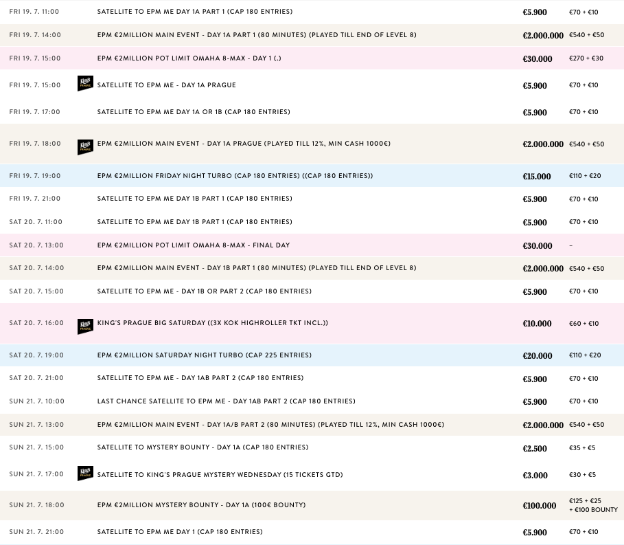  Kings Resort schedule EPM 2 million