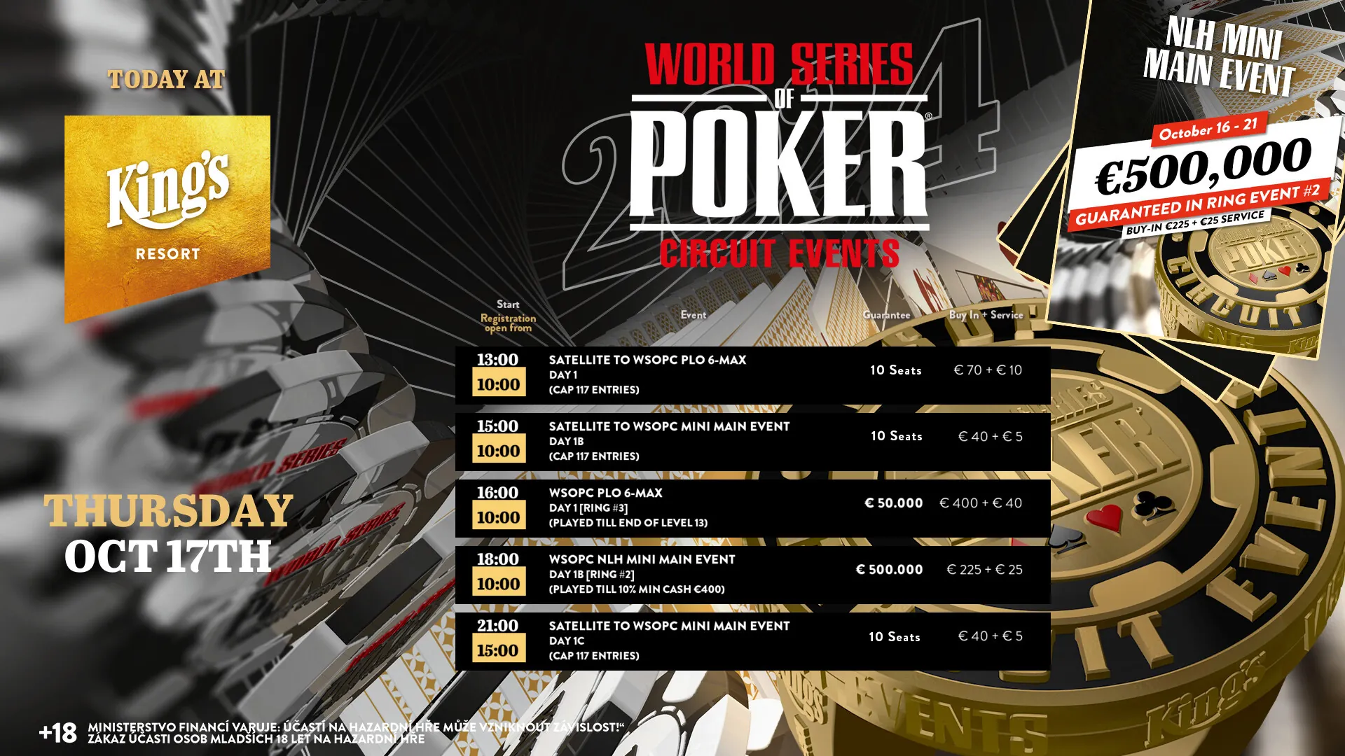 Kings Resort Rozvadov poker turnaje 117.10.2024