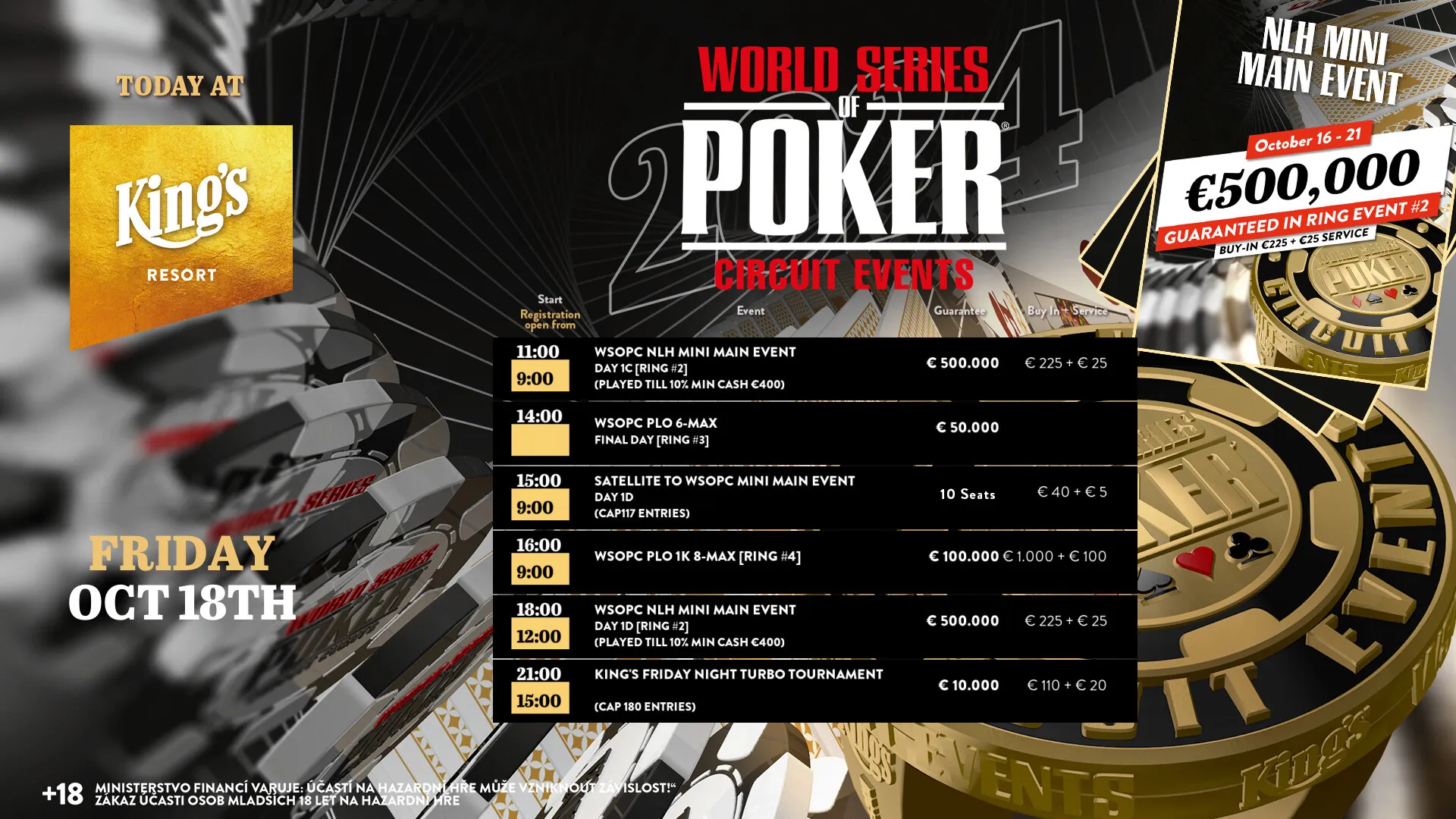 Kings Resort Rozvadov poker turnaje 18.10.2024