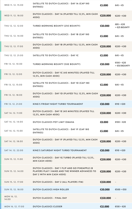 Kings Resort Rozvadov Dutch Classic Schedule
