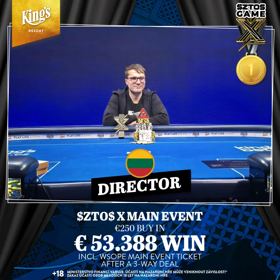 vítěz poker turnaje ZTO Main Event, kings rozvadov, director