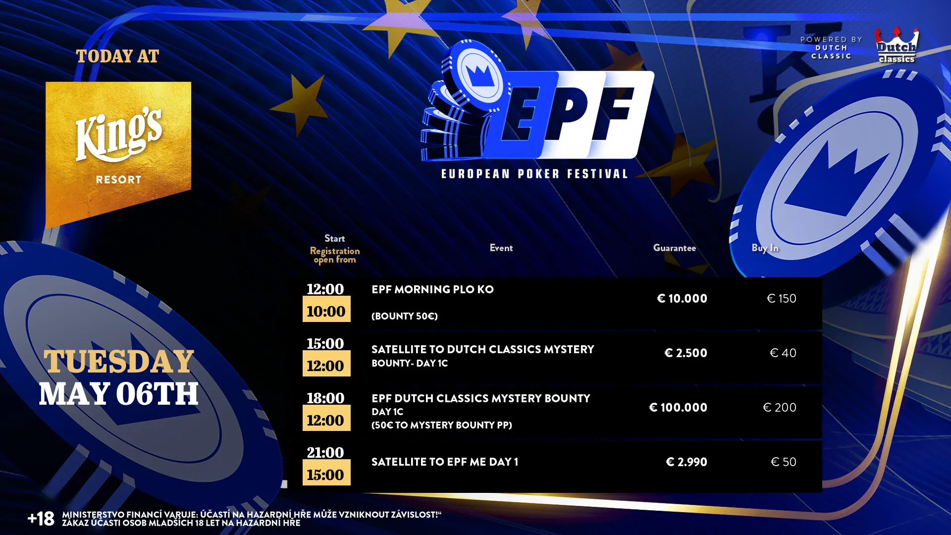 EPF King's resort rozvadov &ndash;&nbsp;poker turnaje 6. 5. 2025