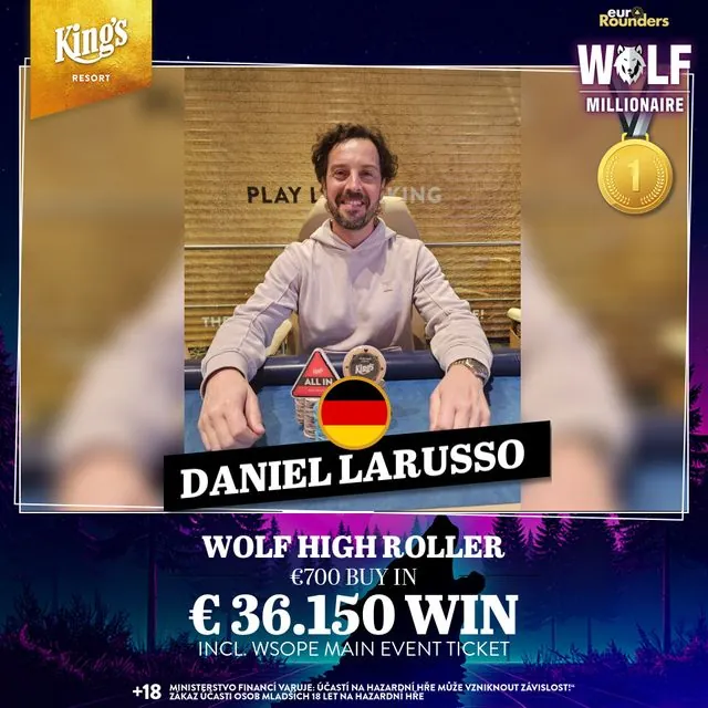 Fortografie v&iacute;těze poker turnaje Wolf high Roller kings rozvadov -Daniel LaRusso