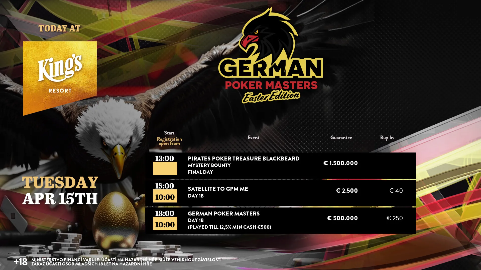 kings resort poker turnaje sobota 15. 4. 2025