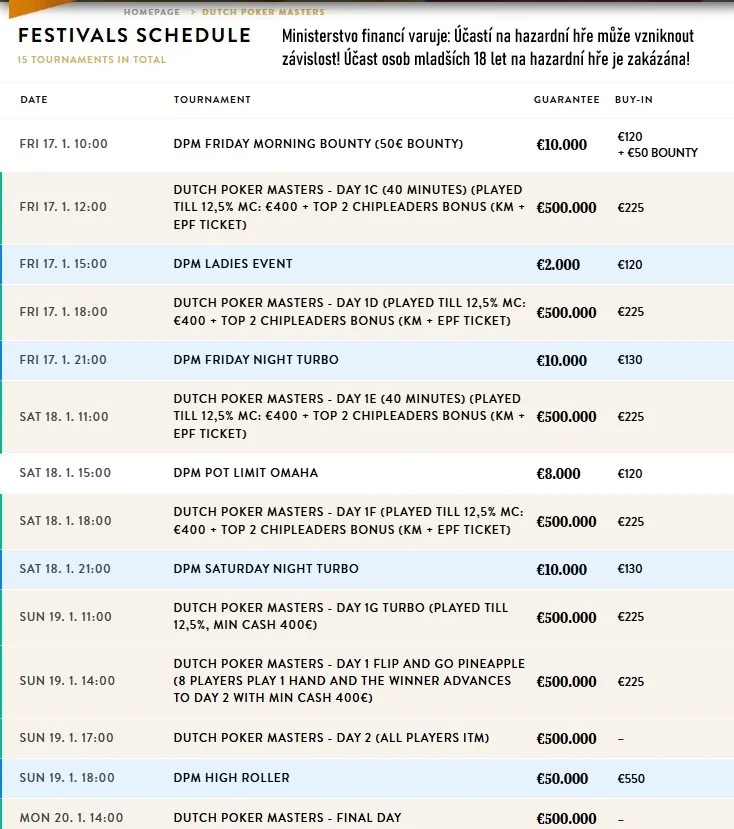 dutch poker masters program