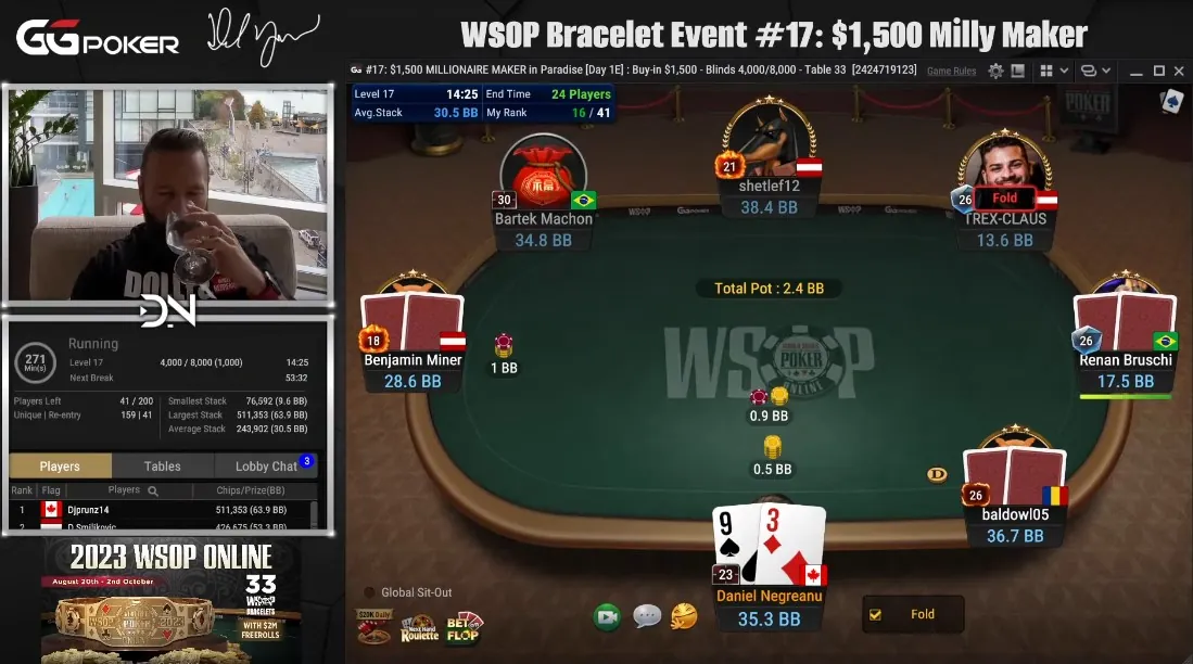 daniel negreanu wsop online