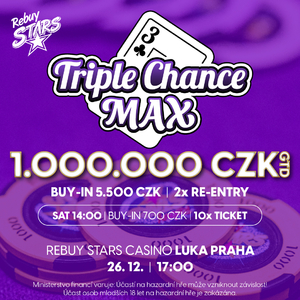 Rebuy Stars Casino Luka Praha zve na Triple Chance MAX s GTD 1.000.000 Kč!