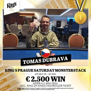 King's Prague: Tomáš Dubrava vítězem Saturday Monsterstacku King's Prague: Tomáš Dubrava vítězem Saturday Monsterstacku