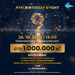 Go4Games Hodolany: Deváté narozeniny casina s velkolepou oslavou a turnajem 1.000.000 Kč GTD! Go4Games Hodolany: Deváté narozeniny casina s velkolepou oslavou a turnajem 1.000.000 Kč GTD!