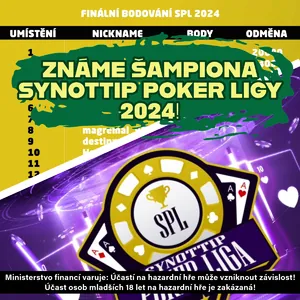 Známe šampiona SynotTip Poker Ligy 2024! Na jakém místě jste se umístili vy? Známe šampiona SynotTip Poker Ligy 2024! Na jakém místě jste se umístili vy?