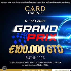 Card Casino Šamorín: V dnešním finále Grand Prix se bude hrát o více než 3.000.000 Kč! Card Casino Šamorín: V dnešním finále Grand Prix se bude hrát o více než 3.000.000 Kč!