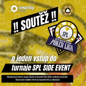 SOUTĚŽ o jeden vstup do červnového turnaje SPL Side Event s GTD 300 000 Kč na Synottip Pokeru SOUTĚŽ o jeden vstup do červnového turnaje SPL Side Event s GTD 300 000 Kč na Synottip Pokeru