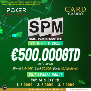 Card Casino Šamorín: V další edici Main Eventu Skill Poker Master se bude hrát o €500.000