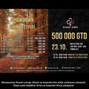 Říjen v Showdown Poker Clubu: Podzimní festival a turnaj o půl mega Říjen v Showdown Poker Clubu: Podzimní festival a turnaj o půl mega