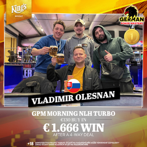 King’s Resort: Jiří Pešek řádí na German Poker Masters, dealnul Morning Turbo a vyhrál 1C Banana Poker Mystery Bounty