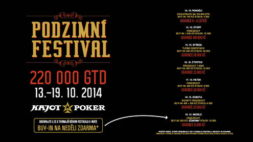 Rozpis turnajů podzimního festivalu v Kajot Poker Club Praha